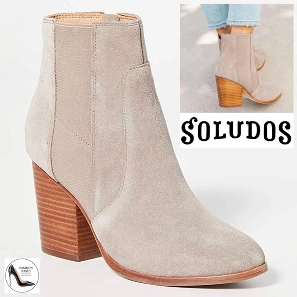 Soludos Emma Mineral Grey Suede Ankle Booties Leather Casual Block Heel Boots 9 - Picture 1 of 12